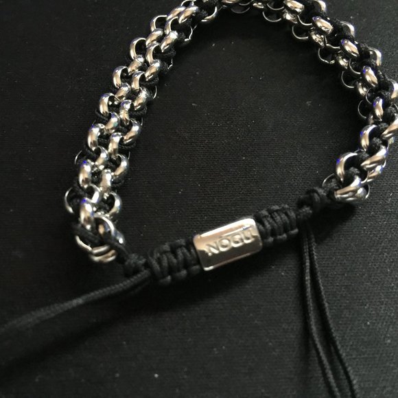 NOGU Chain Link Adjustable Silver Black Bracelet 3/8" - Picture 2 of 4
